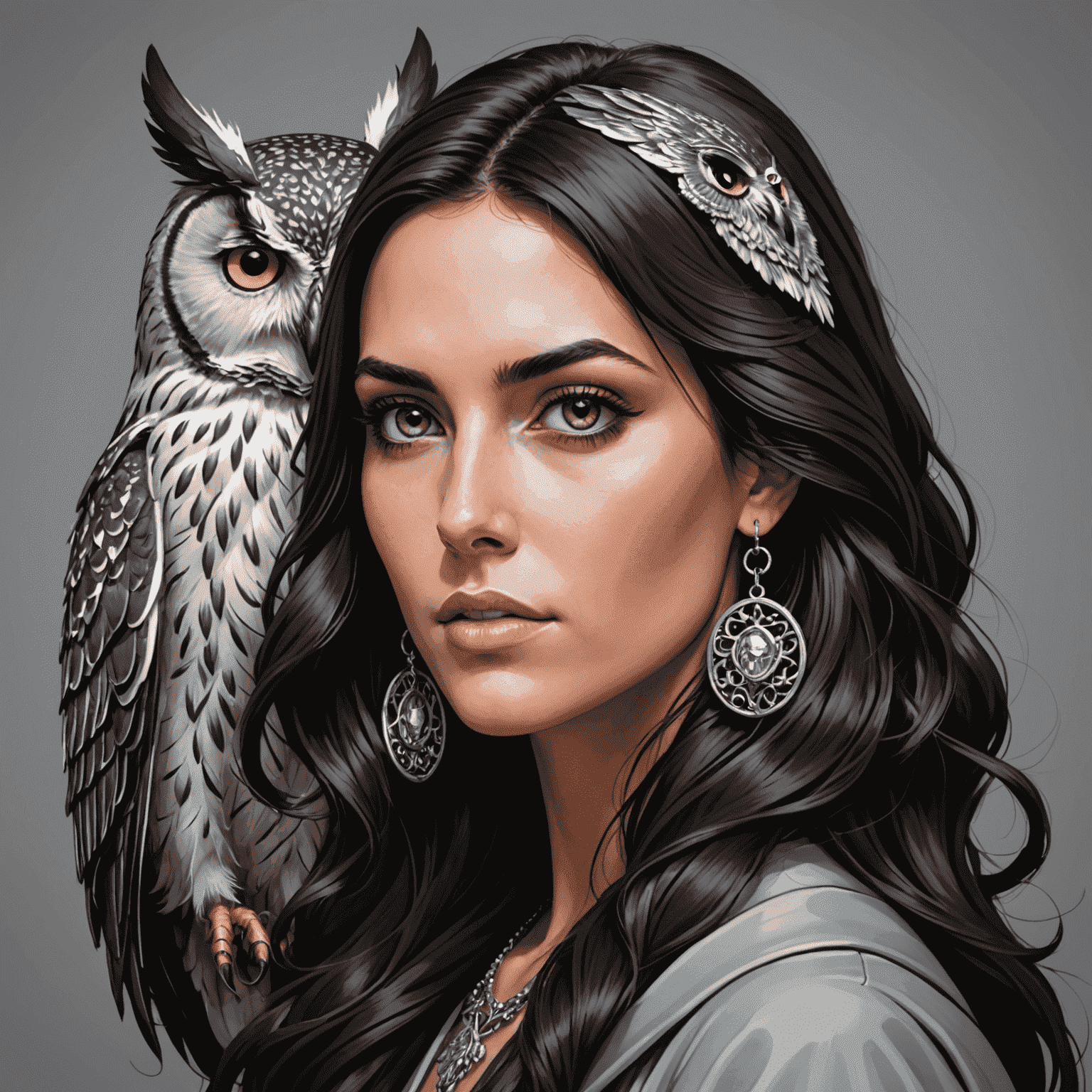 A profile picture of Dr. Athena Wisdom, a woman with long dark hair and piercing grey eyes, wearing a silver owl pendant